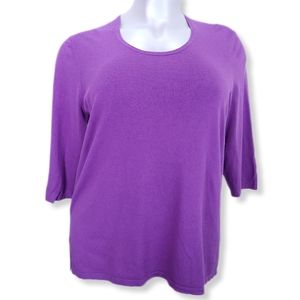 Samoon By Gerry Weber Womens 20 Sweater Purple 3/4 Sleeve Scoop Neck Pullover